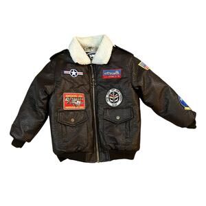Up and Away Children's Brown A-2 Bomber Jacket Size 7 Airplane Zipper Patches